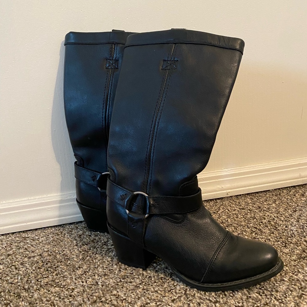 Durango Black Leather Dress Boots – Mid-Calf with Buckle Detail